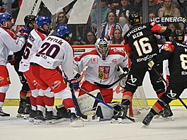 �eský gólman Brízgala v permanenci b�hem p�ípravného zápasu s N�meckem.