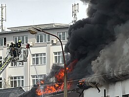 Hasi�i bojují s po�árem ubytovny na pra�ském �i�kov�. (14. dubna 2026)