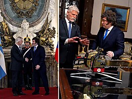 Milei ukázal Pavlovi svou motorovou pilu, prezident si ji pot�kat necht�l (14....