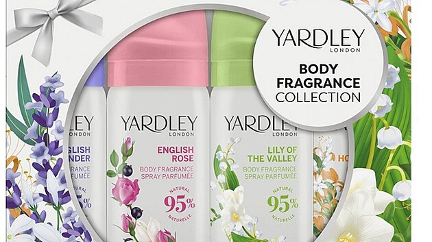 Yardley Traditional: sada 4 t�lov�ch sprej� kv�tinov�ch v�n�ch: levandule, r��e, zimolezu a konvalinka, s esenci�ln�mi oleji, cena 245 K�