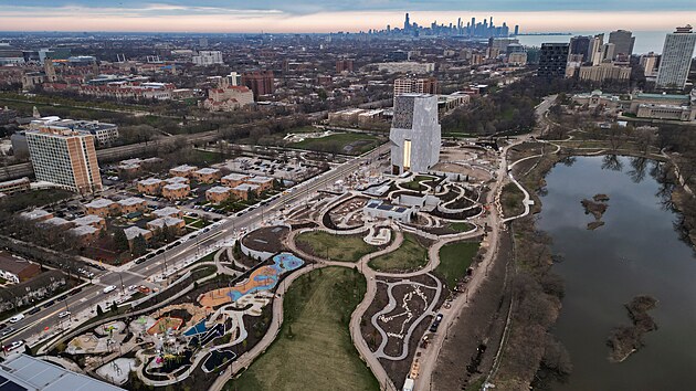 Pohled na Prezidentsk� centrum Baracka Obamy v Chicagu (9. dubna 2026)