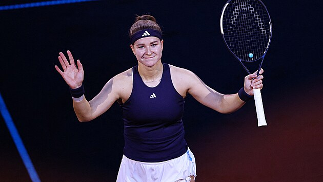 Karolína Muchová po vít�zství v prvním kole turnaje ve Stuttgartu.