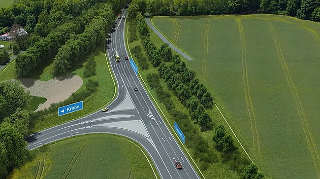 Vizualizace západního obchvatu Krnova � jedna z plánovaných k�i�ovatek