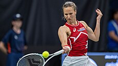 �výcarka Viktorija Golubicová hraje forhend v utkání BJK Cupu proti �e�kám.