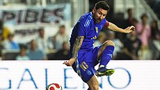 Lionel Messi v argentinském dresu b�hem zápasu s Portorikem, hrálo se ve Fort...