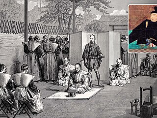 �ernobílá kresba zachycuje anonymního japonského samuraje v 19. století, který...