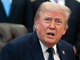 Americký prezident Donald Trump hovo�í v Oválné pracovn� (23. dubna 2026)