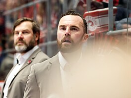 Pardubický trenér Filip Pe�án b�hem t�etího finálového utkání extraligy.