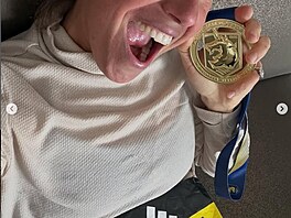 Barbora Strýcová po dokon�ení Bostonského maratonu.