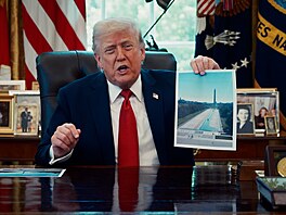 Jako v bazénu. Trump na�ídil pokrýt dno jezírka u Lincolnova památníku modrou
