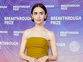Lily Collinsová na gala po udílení Breakthrough Prize v Santa Monice (18. dubna...