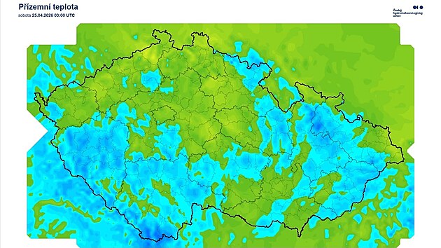 Na Šumavě v noci mrzlo, ukazuje mapa. U Kvildy naměřili minus 8,7 stupně