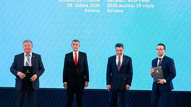 �esko-kazachst�nsk� business f�rum. Jedn�n� premi�ra Andreje Babi�e (ANO) v Astan� s p�edsedou vl�dy Republiky Kazachst�n Ol�asem Bektenovem. (28. dubna 2026)