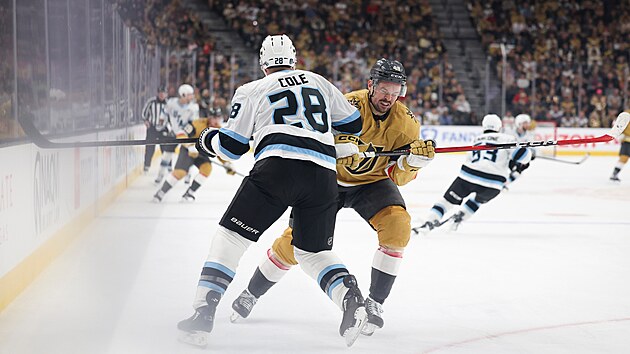 Tom� Hertl v souboji s Ianem Colem.