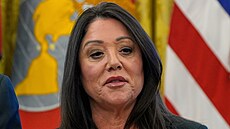 Ministryn� práce Lori Chavez-DeRemerová naslouchá, zatímco prezident Donald...