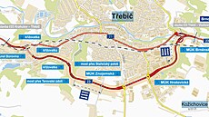 Takto je zakreslen obchvat �i �pr�chvat� T�ebí�e v oficiálním aktuálním letáku...
