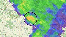 Meteorologové na map� ozna�ili místo, kde se v ned�li 19. dubna 2026 vyskytlo...