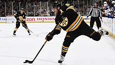 David Pastr�ák (Boston) zakon�uje v utkání proti Buffalu.