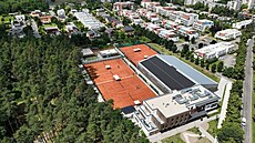 Letecký pohled na rekonstruovaný tenisový areál v hradeckých Mal�ovicích