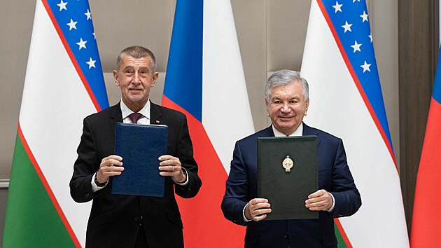 Premi�ra Andreje Babi�e (ANO) v Uzbekist�nu, kde vrchol� cesta �esk� delegace, p�ijal uzbeck� prezident �avkat Mirzijojev. (30. dubna 2026)