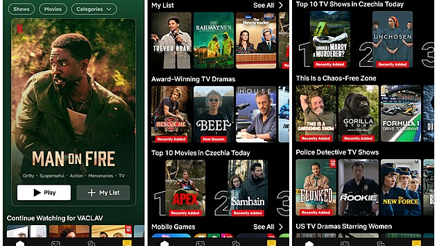 Aktu�ln� podoba aplikace Netflix