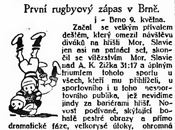 �lánek v Lidových novinách z roku 1926 o prvním utkání rugby v Brn�.
