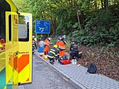 Strakoni�tí záchraná�i o�et�ují �enu, kterou na chodníku srazil �idi�. (7....