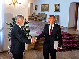 Prezident Petr Pavel p�ijal na Hrad� premiéra Andreje Babi�e (8. kv�tna 2026)