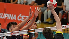 Mat�j Pastr�ák z Karlovarska sme�uje ve ffinálovém zápase extraligu proti...