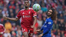 Liverpoolský zálo�ník Ryan Gravenberch (vlevo) a Marc Cucurella z Chelsea
