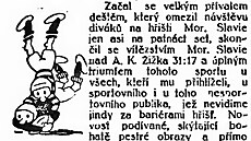 �lánek v Lidových novinách z roku 1926 o prvním utkání rugby v Brn�.