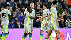 Fotbalisté Manchesteru City slaví gól do sít� Evertonu.