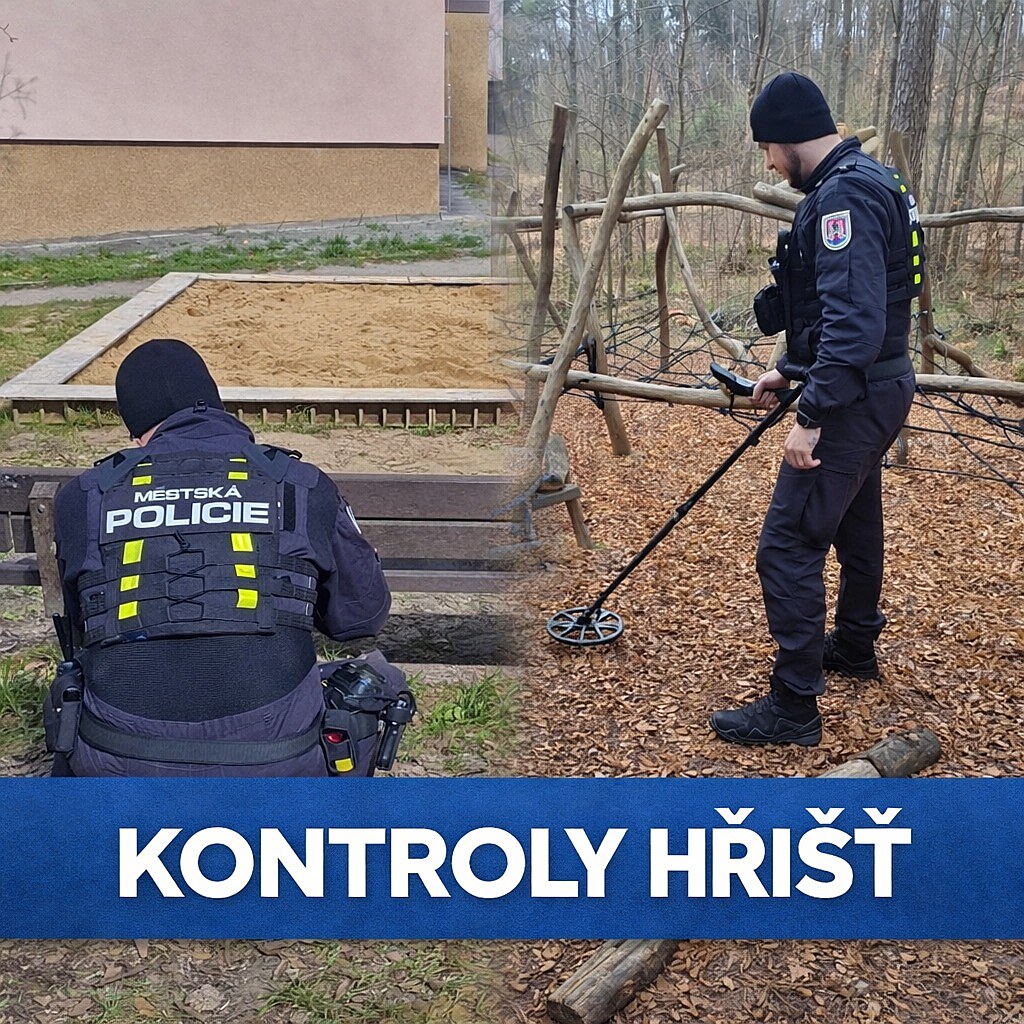M�stská policie v �umperku kontroluje d�tská h�i�t� detektory kov�.