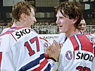 Ji�í Veber a Martin Procházka po zápase s Kanadou roce 1996