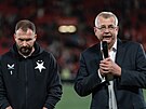 Jaroslav Tvrdík, p�edseda p�edstavenstva SK Slavia Praha, hovo�í k fanou�k�m...