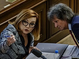Ministryn� financí Alena Schillerová a Miroslav �ev�ík (SPD) na jednání...