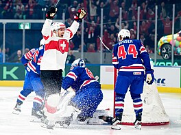 Pius Suter slaví gól do sít� USA.