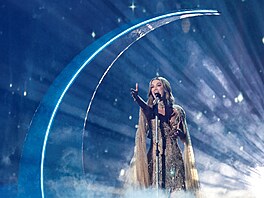 Australanka Delta Goodrem p�i svém vystoupení na Eurovision Song Contest 2026...