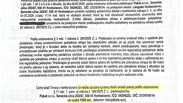 Rozhodnutí úřadu v kauze Langoše Květoslav - 1. strana. (13. května 2026)