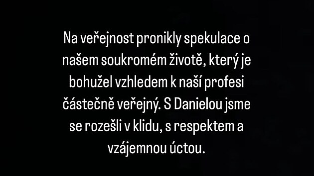 Ond�ej Brzobohat� potvrdil rozchod s man�elkou Danielou v p��b�z�ch na Instagramu 12. kv�tna 2026.