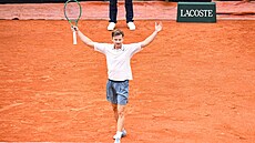 David Goffin b�hem prvního kola kvalifikace Roland Garros.