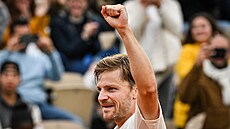 David Goffin b�hem prvního kola kvalifikace Roland Garros.