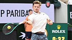 David Goffin b�hem prvního kola kvalifikace Roland Garros.