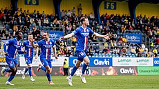 Ond�ej �oudek z Artisu Brno se raduje z gólu v zápase s Opavou.