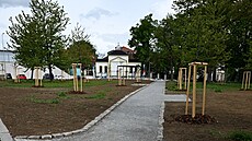 Pohled do vznikajícího parku T�e��ovka v Havlí�kov� ulici. D�lníci zde ji�...