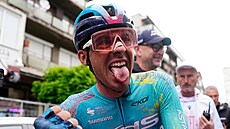 Uruguayský cyklista Thomas Silva slaví vít�zství ve druhé etap� Gira.