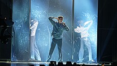 �eský reprezentant Daniel �i�ka p�i svém finálovém vystoupení na Eurovision...