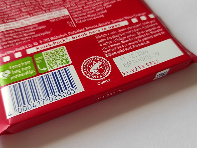 Logo Rainforest Alliance na tabulce �okol�dy