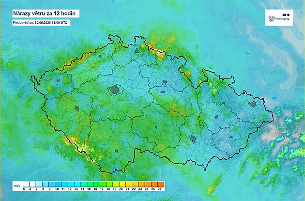V sobotu m��e v p�eh��k�ch a bou�k�ch v�tr v n�razech dos�hnout i rychlosti 55...