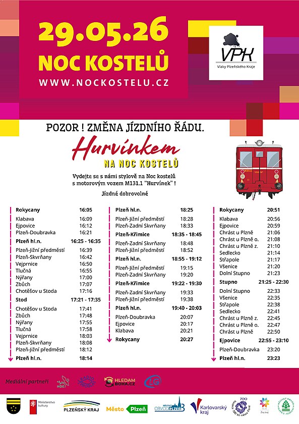 J�zdn� ��d speci�ln� trasy motorov�ho vozu Hurv�nek pro Noc kostel� 2026